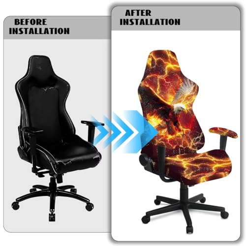 Eagle Print 4Pcs Gaming Chair Cover Set Dust-Proof Stretchable Computer Office Chair Cover with Armrest Covers Universal Fit for Desk/Swivel/Rotating Chairs Protector Machine Washable - color: Orange - Eagle