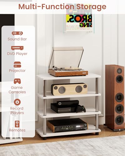 AV Media Stand, 4-Tier Game Console Stand with Open Shelves Media Center for Bedroom Dorm Living Room, Fits TV up to 32” - color: White