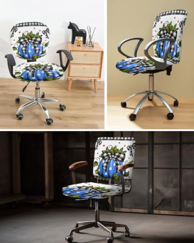 Savannan Office Chair Cover, Blue Pumpkin White Polka Dot Protective Stretch Elastic Universal Cover for Desk Task Chair,Computer Rotating Chair 1 Pcs Black Checkered Bow Green Leaf