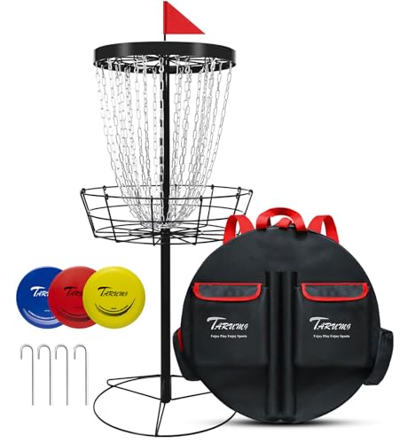 TARUMG Disc Golf Basket - Portable Disc Golf Target with Heavy Duty 24-Chains Come with Transit Bag and 3pcs Disc Golf Discs, Ground Stake -Suitable for Players of All Levels - Multi Color Available - style: Plus Black