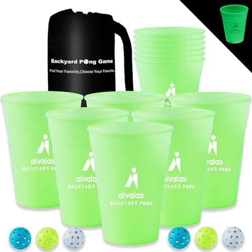 Aivalas Yard Pong Giant Outdoor Toss Games – XL Buckets with Basketball-Style Play, Portable Backyard Lawn Beach Camping Throwing Game for Adults Teens & Family – Includes Carry Bag, Easy to Store - color: Green Glow in Dark