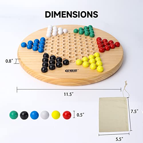 GSE Games & Sports Expert 11.5" Natural Wood Chinese Checkers Board Game Set with Wooden Colorful Marbles, Classic Strategy Family Board Game for Kids & Adults