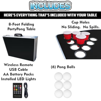 8-Foot Regulation Length Folding Table w/Optional Cup Holes, LED Lights, Custom Graphic (Choose Your Model) - color: Stars & Stripes, style: w/ LED Lights & Cup Holes