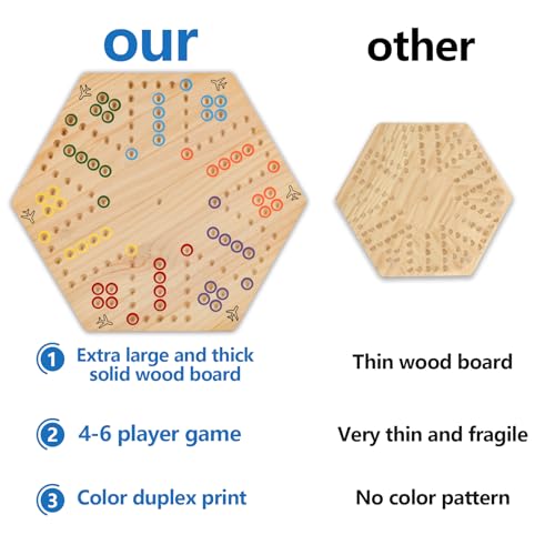 Large Size 20 inches Wood Wahoo Marble Board Game 2 Sided Game 4-6 Player for Friends and Family Party, Classic Wahoo Style Strategy Racing Game with 6 Dices,30 Marbles (Log) - color: Large, Natural Wood