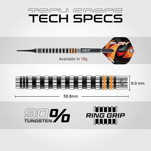 WINMAU Fury 18-20 Gram Tungsten Softip Darts Set with Prism Flights and Vecta Shafts (Stems) - style: 18g