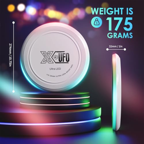 X-UFO LED Golf Disc 175g - Tri-Color Sensor, USB-C Rechargeable Glow in the Dark Disc for Night Play, Beach, Camping