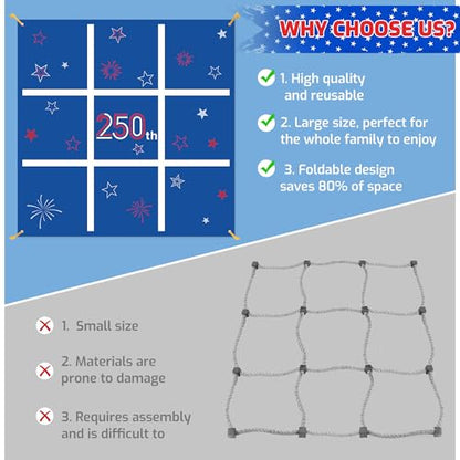Independence Day Bean Bag Toss Game,250th Anniversary 4th of July Tic Tac Toe Game for Indoor Outdoor Yard Background Lawn Adults Family Night Activities 10 American Flag Stars Bean Bags - color: Independence Day