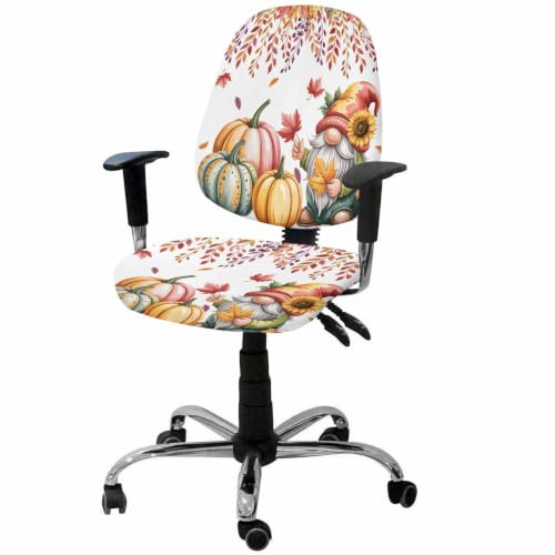 Savannan Office Chair Cover, Fall Thanksgiving Dwarf Pumpkin Protective Stretch Elastic Universal Cover for Desk Task Chair,Computer Rotating Chair 1 Pcs Autumn Maple Leaves on White