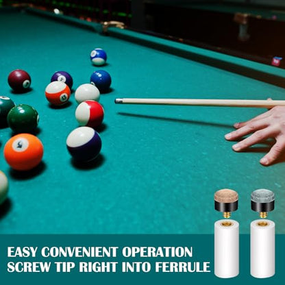 12 PCS Pool Cue Stick Tips, Screw On Replacement Kit, 13mm Blue & Brown Leather Cue Tips with White Ferrules, No Glue No Clamp Needed, Billiard Cues Stick Repair Accessories for Pool Snooker Cues