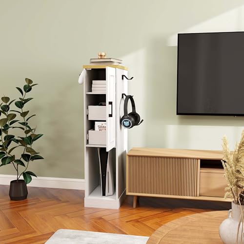 44.5” Media Storage Cabinet, Media Cabinet with 2 Built-in Drawers 3 Hooks & Shelf, Stereo Cabinet for Living Room, Easy Assembly