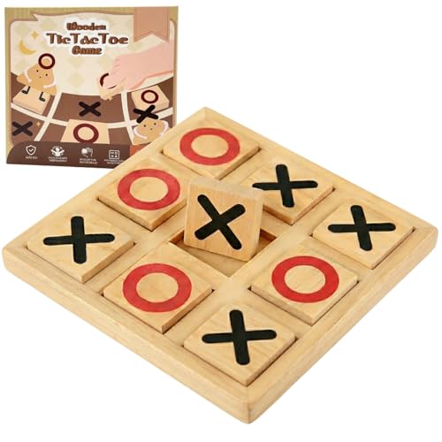 Pedolini Wooden Tic Tac Toe Game - 5.9 Inch Small Travel Board Games - Home Coffee Table Decor for Adults & Kids