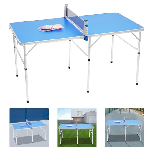 Portable Ping Pong Tables Set, Foldable Table Tennis Table with Net, 2 Paddles & 3 Balls, Multi-Use Free Standing Ping Pong Table for Indoor/Outdoor and Professional Practice Training for Adults/Teens
