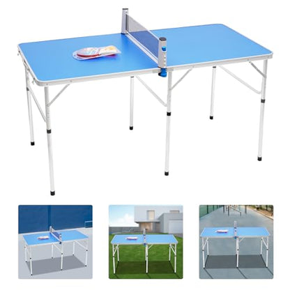 Portable Ping Pong Tables Set, Foldable Table Tennis Table with Net, 2 Paddles & 3 Balls, Multi-Use Free Standing Ping Pong Table for Indoor/Outdoor and Professional Practice Training for Adults/Teens