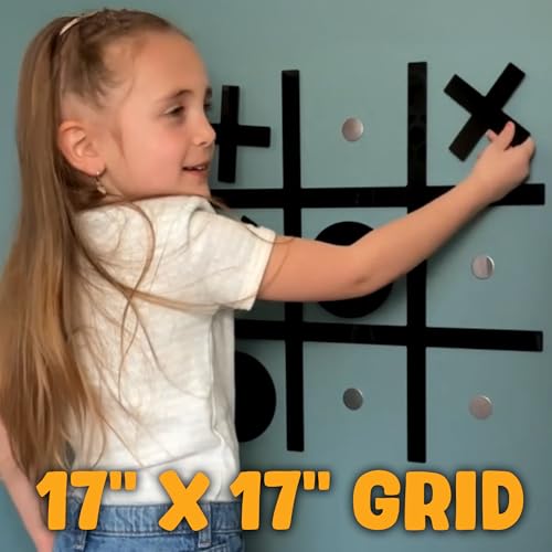 HMmagnets Powerful & Large Magnetic Tic Tac Toe Wall-Mount Game (New Version) - Strong Adhesive for Easy Mounting (Simple Installation) - Will Not Fall - Tic Tac Toe Wall Decor Game