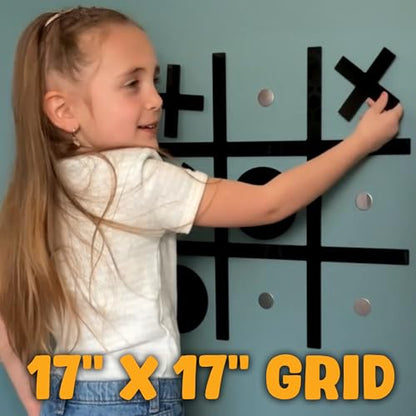 HMmagnets Powerful & Large Magnetic Tic Tac Toe Wall-Mount Game (New Version) - Strong Adhesive for Easy Mounting (Simple Installation) - Will Not Fall - Tic Tac Toe Wall Decor Game