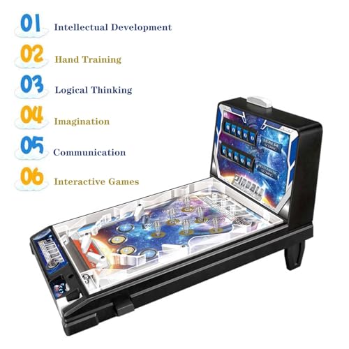 PHATM Electronic Pinball Game Machine Desktop Marble Arcade Retro Mini Tabletop Game Arcade Machine with Lights Sounds for Small Rooms or Apartments