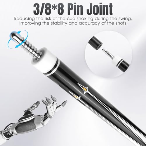 PODAYUDE Carbon Fiber Pool Cue, 12.5mm Tip Low Deflection Billiard Cue Sticks Pool Sticks, 58"" Pool Cues with Velvet Bag, 19-19.5oz (Grey)