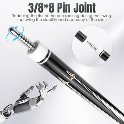PODAYUDE Carbon Fiber Pool Cue, 12.5mm Tip Low Deflection Billiard Cue Sticks Pool Sticks, 58"" Pool Cues with Velvet Bag, 19-19.5oz (Grey)
