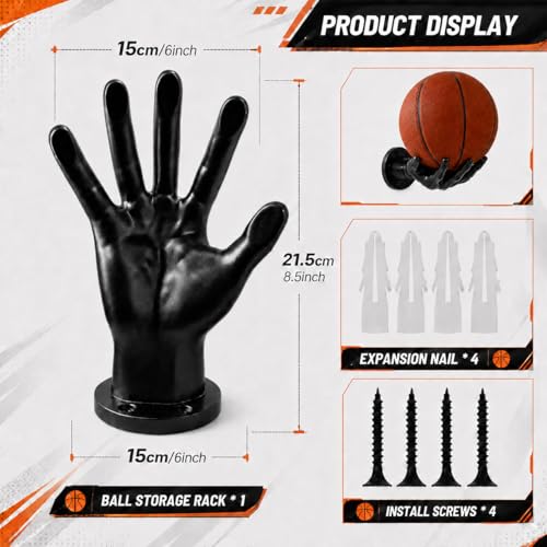 Basketball Holder Wall Mount Set of 2,Soccer Football Display Ball Storage | Basketball Room Decor, Black PVC, Easy to Install, Game Room Decor, Bedroom Decor, Space Saving
