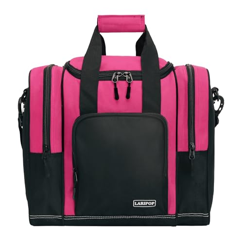LARIPOP Bowling Ball Bag, Single Bowling Tote with Padded Ball Holder, Ventilated Shoe Pocket & Adjustable Shoulder Strap for Adult Bowlers Men Women - color: Black+Rose Red