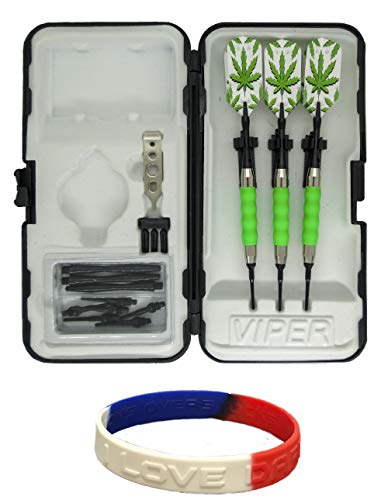 sure grip Viper Green Soft Tip Darts with Dart Case & Accessories Choice of Flights 16 or 18 Grams (Pot Leaves Slim, 18g)