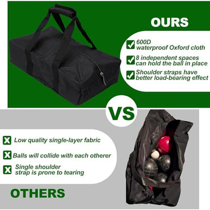Fockety Bocces Ball Carry Bag with 8 Compartments, Portable Storage Bag for bocces Set, Water Proof Oxford Fabric, Padded Handle and Detachable Shoulder Strap for Outdoor Games