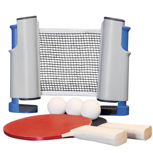 Play Anywhere Portable Table Tennis and Ping Pong Set, Includes Retractable Net, 2 Table Tennis Paddles, 3 Ping Pong Balls and Mesh Carry Bag, Play It Anywhere 2 Player Table Tennis Set
