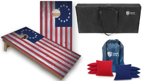 Tournament Grade Tailgating Pros Regulation Cornhole Boards Flag Set - Includes 8 Bean Bags, Carrying Cases, and 4'x2' Corn Hole Toss Game - color: 13 Stars Flag