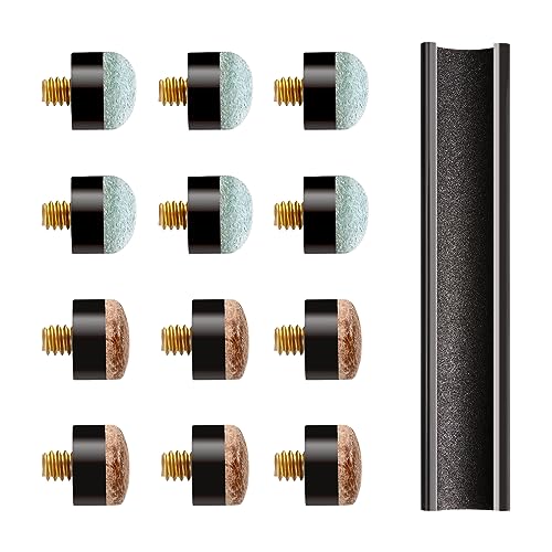 12 PCS Pool Stick Tips Replacement Kit,10mm/12mm/13mm,Hard&Soft Screw on Pool Cue Stick Tips,Pool Cue Tips with Shaper - color: 6xHard & 6xSoft 12mm