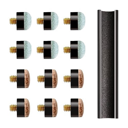 12 PCS Pool Stick Tips Replacement Kit,10mm/12mm/13mm,Hard&Soft Screw on Pool Cue Stick Tips,Pool Cue Tips with Shaper - color: 6xHard & 6xSoft 12mm