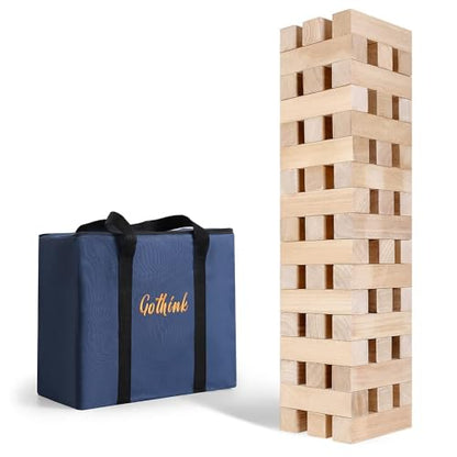 GOTHINK Giant Tumbling Tower Game, Super Large 51pcs Wooden Blocks Stacking Game, Stacking Up to 5.5 Feet, Timber Blocks with Carry Bag, Jumbo Blocks Outdoor Indoor Game Toy Gift for Kids and Adults - size: XL- Up to 5.5FT