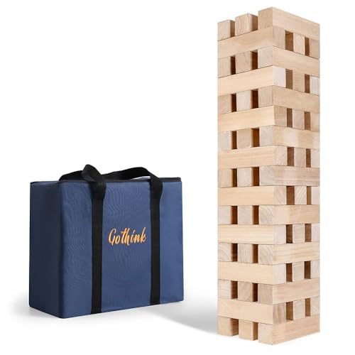 GOTHINK Giant Tumbling Tower Game, Super Large 51pcs Wooden Blocks Stacking Game, Stacking Up to 5.5 Feet, Timber Blocks with Carry Bag, Jumbo Blocks Outdoor Indoor Game Toy Gift for Kids and Adults - size: XL- Up to 5.5FT