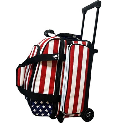 Pyramid Deluxe Double Roller 2 Ball Bowling Bag with Large Separate Shoe Compartment (Up To 2 Pairs Of Shoes) and Accessory Pockets, Sturdy Square Handle - Extends to 40" - Pro Options Available - color: Pro American Flag