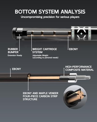 KONLLEN KL-KB Low Deflection Maple Billiards Cue Pool Cue Stick Real Wood Abalone Shell Inlay Wrapless 12.5mm Tip - color: AK-KB-1-set3