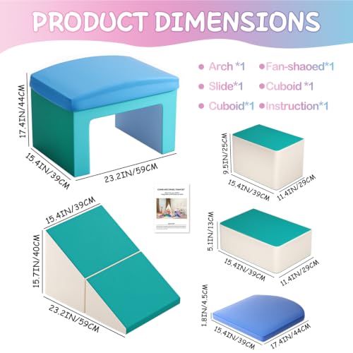 Foam Climbing Blocks for Toddlers - Soft Play Set for Toddlers 1-3 - Climbing Toys - Baby Climbing Gym Foam - with Slide Stairs and Tunnel - Great for All Ages (6 Pc Blue Soft Play Area Set) - color: Blue