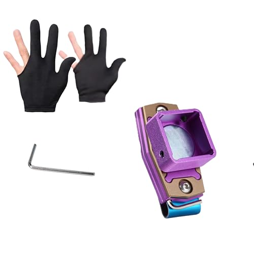 Magnetic Billiard Chalk Holder with 3 Finger Billiard Glove, Aluminum Alloy Pool Cue Chalk Case, Strong Magnet, Portable Billiards Accessories for Pool Cue Players,Square Charlk Box - color: Purple