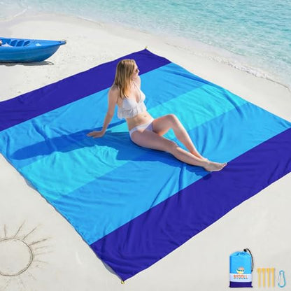 BYDOLL Beach Blanket Waterproof Sandproof Large Sand Free,78''X81''/10'X9' Oversized Sandless Lightweight Blanket Picnic Mat for Beach Travel Camping Hiking with Stakes - color: Blue5, size: 78"X81"