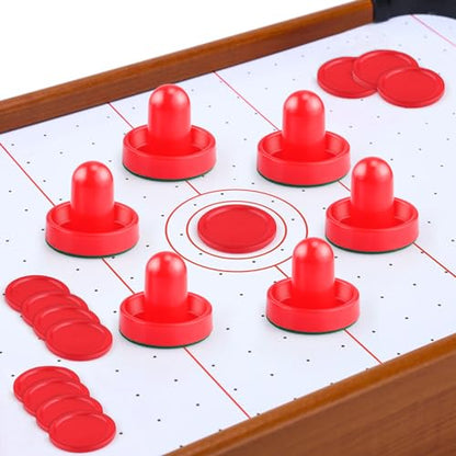 3 Sets 60mm Mini Air Hockey Pucks and Paddles Air Hockey Pushers Goal Handles Paddles Red Replacement Accessories for Game Tables (6 Strikers+12 Pucks)