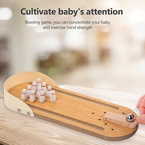 Mini Desktop Bowling Game, Wooden Toy for Children and Adults, Realistic Design Bowling Floor, Adjustable Metal Ball Plate for Aiming, Anti-Stress Desk Toy Presented