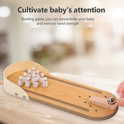 Mini Desktop Bowling Game, Wooden Toy for Children and Adults, Realistic Design Bowling Floor, Adjustable Metal Ball Plate for Aiming, Anti-Stress Desk Toy Presented