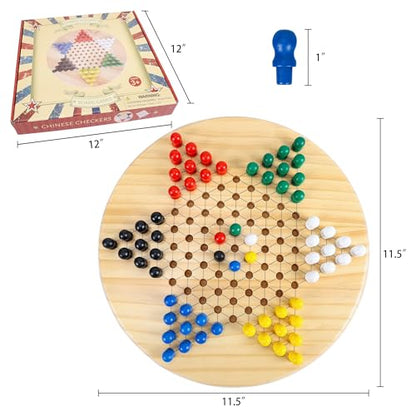 Gothink Chinese Checkers Board Game Toy for Adults Seniors Kids, 11.5 inches Classic Wooden Checkers Game Set, 66 Wooden Pegs in 6 Bright Colors, Fun Family Board Games for All Ages