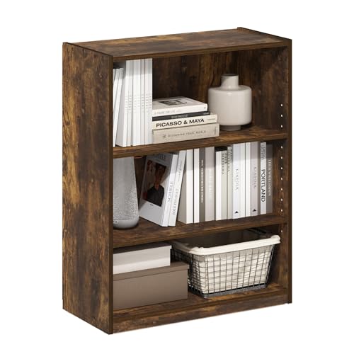 Furinno GEHRY Book Shelf, 3-Tier Small Bookshelf, Bookcase with Adjustable Shelves, 11.6 x 24.8 x 31.6, for Organization and Storage, for Living Room, Bedroom, Home Office, Amber Pine - color: Amber Pine, size: 3-Tier, 25" Wide