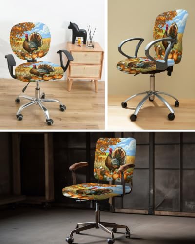 Savannan Office Chair Cover, Watercolor Thanksgiving Turkey Protective Stretch Elastic Universal Cover for Desk Task Chair,Computer Rotating Chair 1 Pcs Country Fall Pumpkins