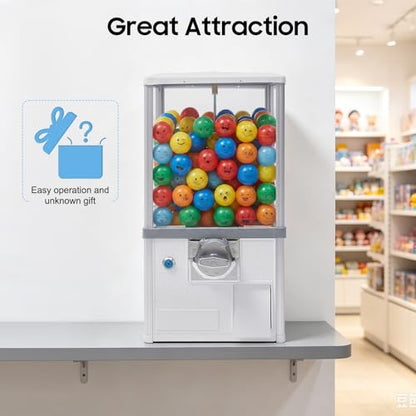Gumball Machine for Kids, 25-Cent Vending Machines, PS Bouncy Balls Dispenser, 1.77-1.97in Huge Load Capacity Coin Operated Gumball Bank, Hold 200 Capsule Toys for Retail/Game Store (White) - color: White