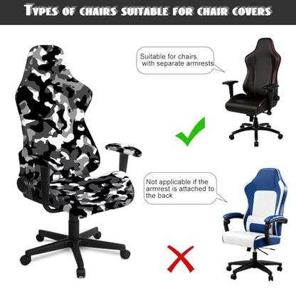Black Gray Camouflage Pattern Gaming Chair Covers Slipcovers 4 PCS Non-Slip Game Chair Cover with Armrest Covers Universal Rotating Gaming Armchair Protector - color: Black Gray Camouflage Pattern