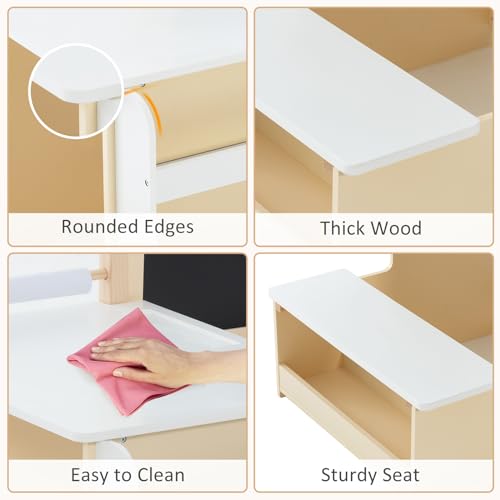 INFANS 3 in 1 Kids Art Table and Chair Set, Toddler Craft and Play Wood Activity Desk with Double-Sided Easel Blackboard Whiteboard, Paper Roll for Writing, Children Furniture for Daycare Nursery - style: Natural