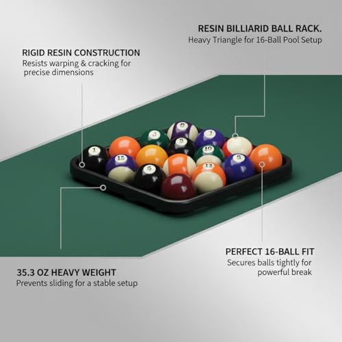Heavy Resin Pool Ball Rack, Standard 15-Ball Triangle for Billiard Tables, Black