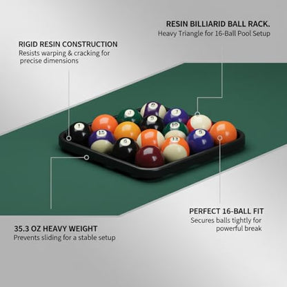 Heavy Resin Pool Ball Rack, Standard 15-Ball Triangle for Billiard Tables, Black
