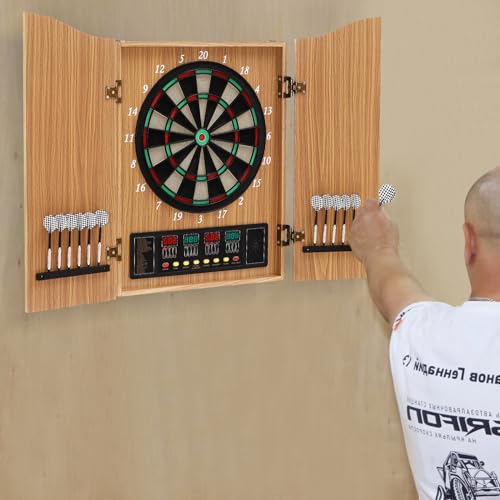 Electronic Dart Board for Adults, LED Electric Digital Dart Boards with Cabinet, up to 16 Players, 27 Games and 243 Variations Darts Games with 12 Soft Tip Dartboard Set - color: Electronic Dart Board (Yellow)
