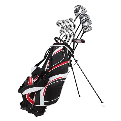 Precise S7 Men's Complete Right Handed Golf Club Set | Complete Regular & Tall Mens Golf Clubs Set | with 4 HC's, Lightweight Shafts & Spacious Stand Bag w/Storage Pockets & Dual Straps for Carrying - size: Regular Size, style: Red